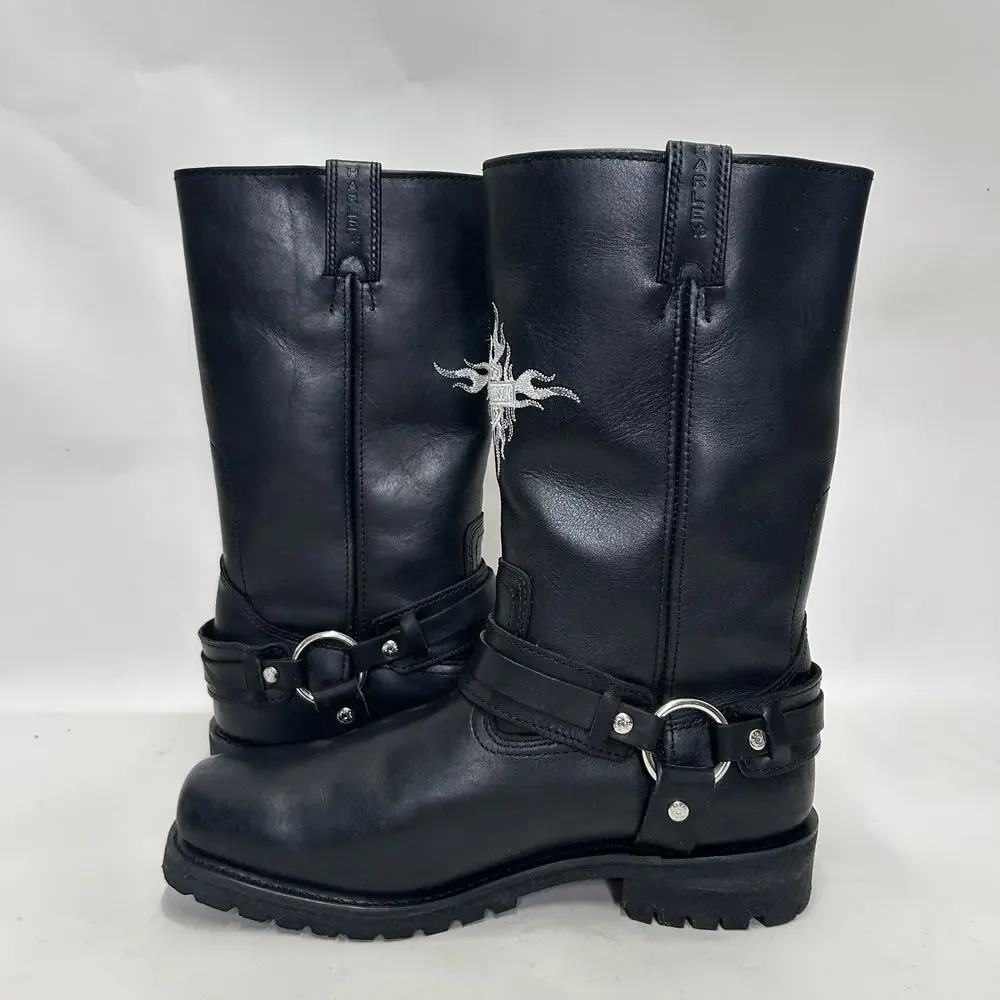Vintage Harley-Davidson Motorcycle Flame Logo Boots “Black”